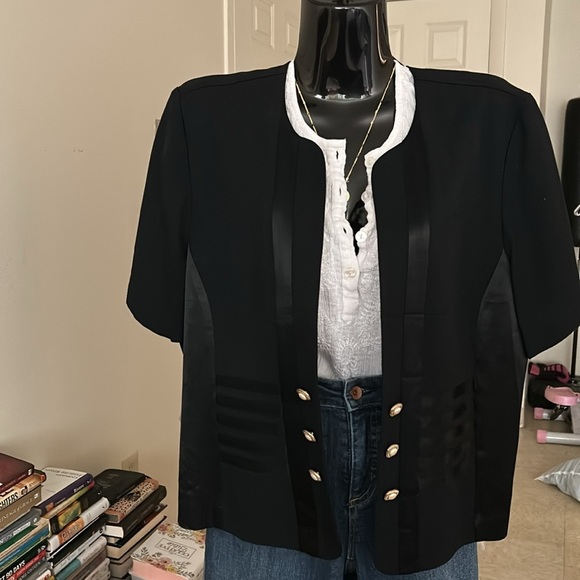 Vintage Perceptions Black Short Sleeve Blouse,Blazer,Cardigan Size 8 - Picture 1 of 6